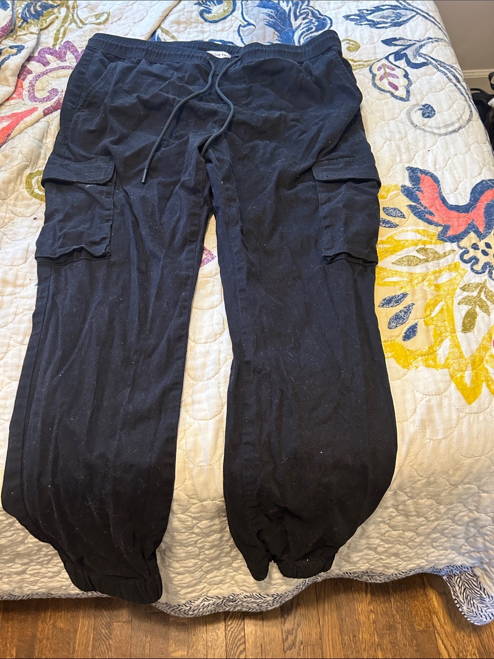 Men's Black Cargo Jogger Pants with Elastic Cuffs